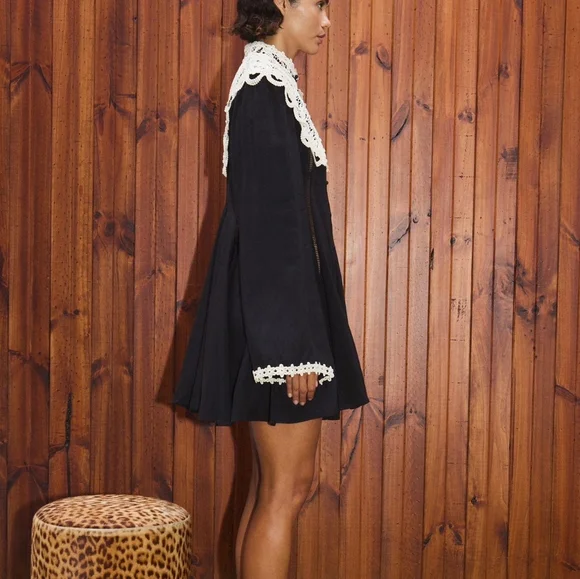 Alemais Black Mini Dress with White Lace Collar - Picture 4 of 11